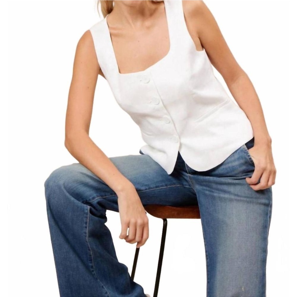 Lucy Paris Carmy White Linen Vest Sleeveless Top Large